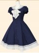 Retro Navy Collar Bowknot School Lolita Short Sleeve Dress