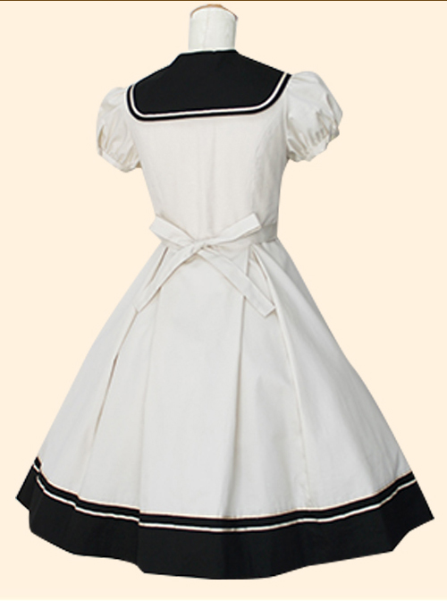 Retro Navy Collar Bowknot School Lolita Short Sleeve Dress