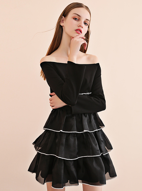 Black Off-shoulder Gothic Lolita Long Sleeve Dress