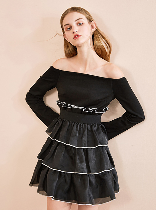 Black Off-shoulder Gothic Lolita Long Sleeve Dress