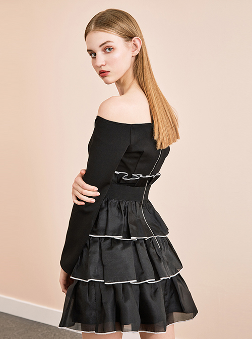 Black Off-shoulder Gothic Lolita Long Sleeve Dress