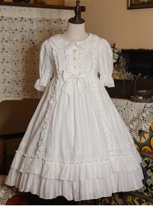 Pure Color Elegant Ruffles High Waist Short Sleeve Lolita Dress