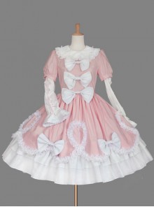 Pink And White Round Neck Bow Lovely Sweet Lolita Dress