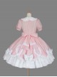 Pink And White Round Neck Bow Lovely Sweet Lolita Dress