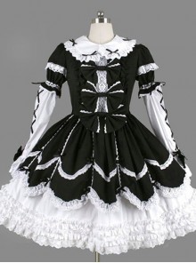 Black Bowknot Ruffles Gothic Lolita Long Sleeves Dress