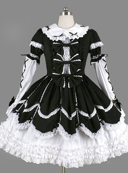 Black Bowknot Ruffles Gothic Lolita Long Sleeves Dress