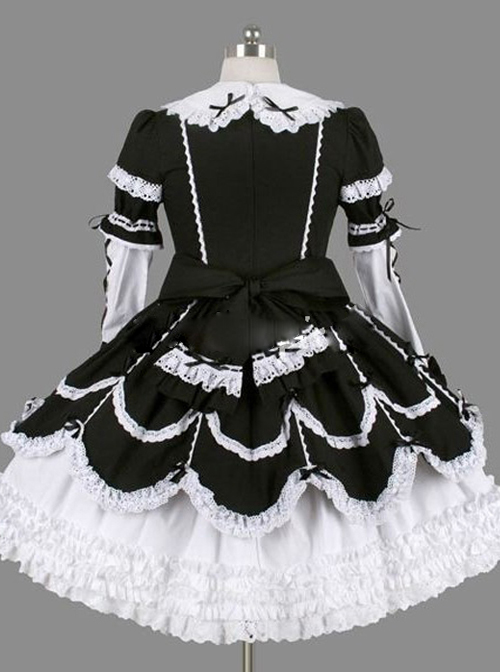 Black Bowknot Ruffles Gothic Lolita Long Sleeves Dress