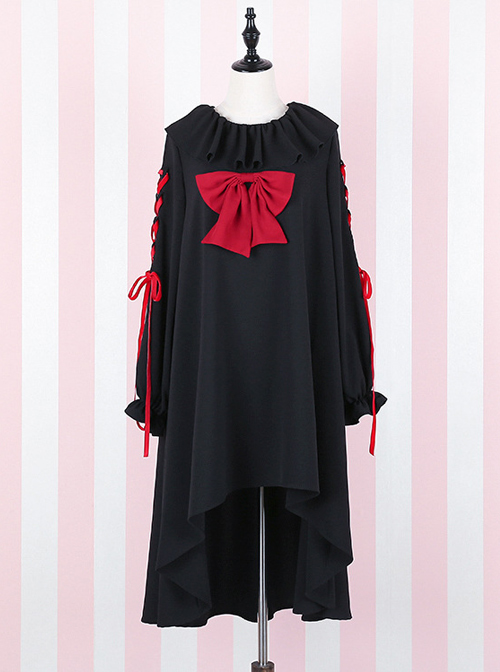 Black Bind Strap Bowknot Gothic Lolita Long Sleeve Dress