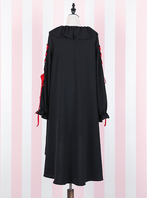 Black Bind Strap Bowknot Gothic Lolita Long Sleeve Dress