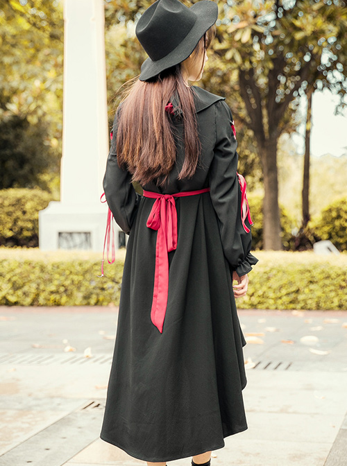 Black Bind Strap Bowknot Gothic Lolita Long Sleeve Dress