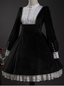 Velour Long Sleeve Pearl Buttons Classic Lolita Dress