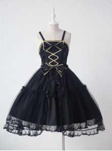 Black Bowknot Bind Straps Gothic Lolita Sling Dress