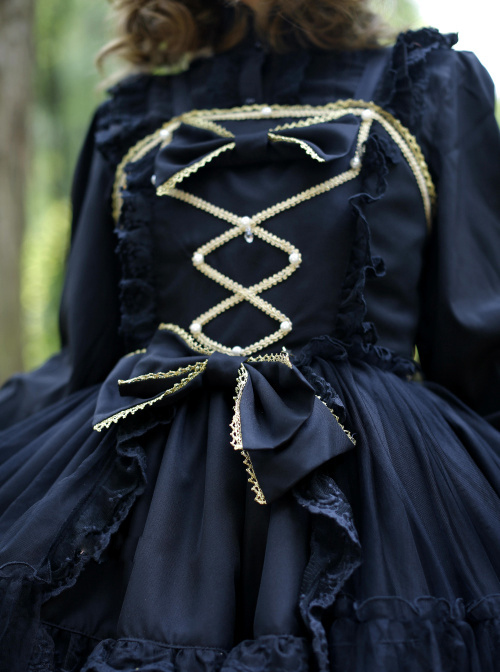 Black Bowknot Bind Straps Gothic Lolita Sling Dress