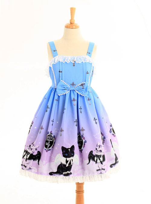 Gradient Cats Printing Sweet Lolita Sling Dress