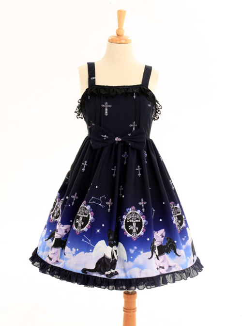 Gradient Cats Printing Sweet Lolita Sling Dress