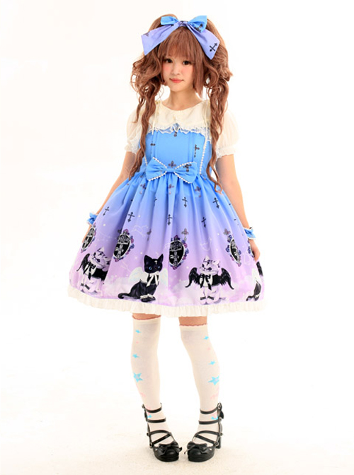 Gradient Cats Printing Sweet Lolita Sling Dress