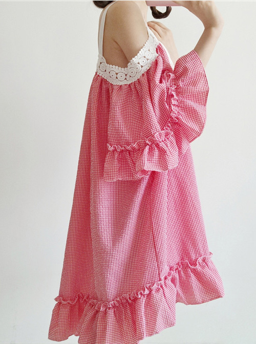 Off-shoulder Plaid Lace Sweet Lolita Dress