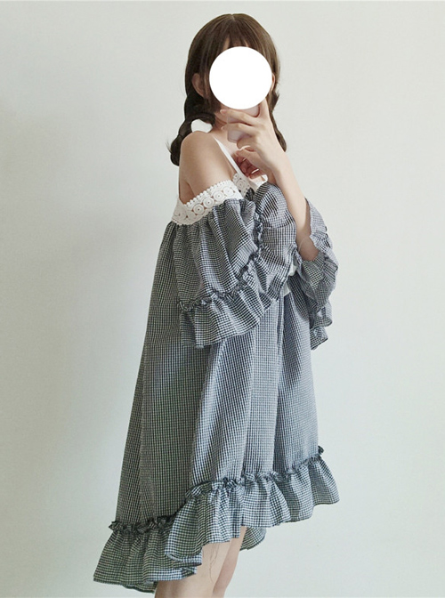 Off-shoulder Plaid Lace Sweet Lolita Dress