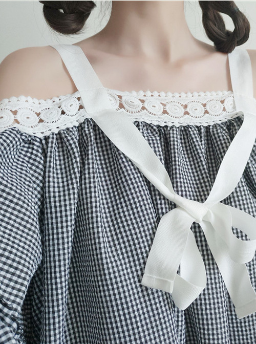 Off-shoulder Plaid Lace Sweet Lolita Dress