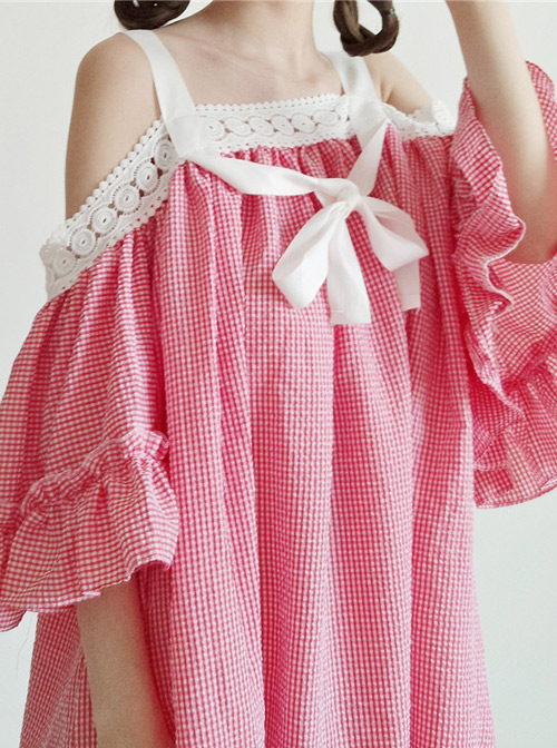 Off-shoulder Plaid Lace Sweet Lolita Dress