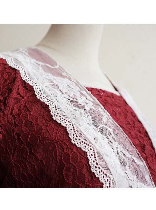 Wine Red Lace Lantern Short Sleeve Classic Lolita Dress