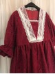 Wine Red Lace Lantern Short Sleeve Classic Lolita Dress