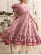 Red Plaid Bowknot Big Hem Classic Lolita Short Sleeve Dress