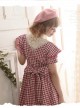 Red Plaid Bowknot Big Hem Classic Lolita Short Sleeve Dress