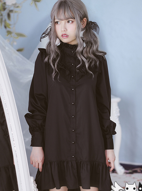 Ruffles Long Sleeves Stand Collar Gothic Lolita Dress