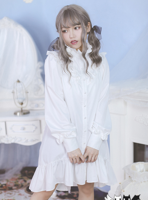 Ruffles Long Sleeves Stand Collar Gothic Lolita Dress