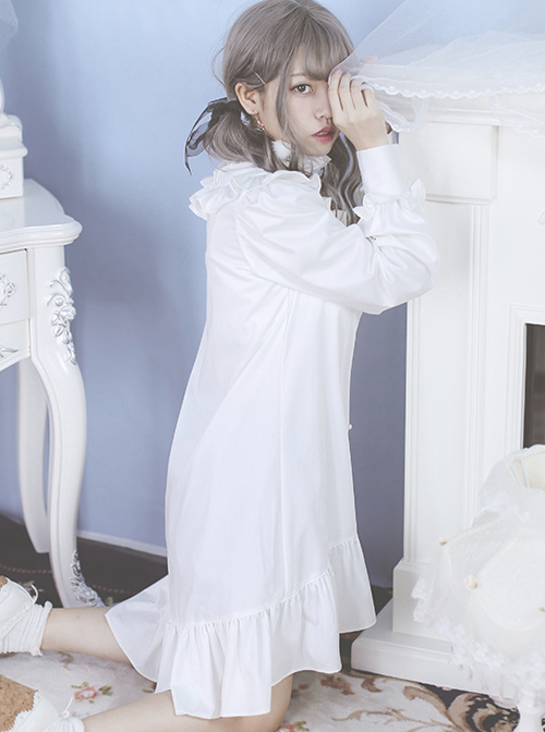 Ruffles Long Sleeves Stand Collar Gothic Lolita Dress