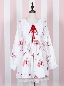 Musical Instrument Rabbit Printing Sweet Lolita Long Sleeve Dress