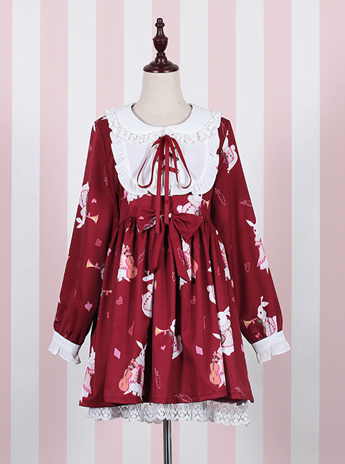 Musical Instrument Rabbit Printing Sweet Lolita Long Sleeve Dress