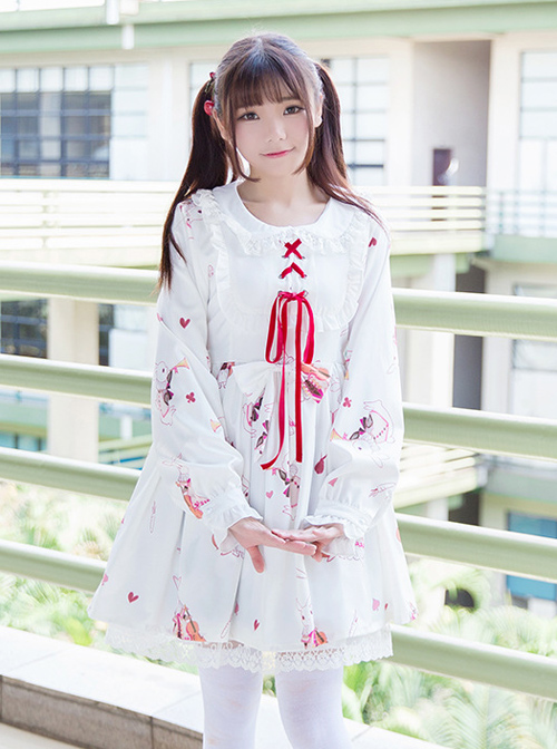 Musical Instrument Rabbit Printing Sweet Lolita Long Sleeve Dress