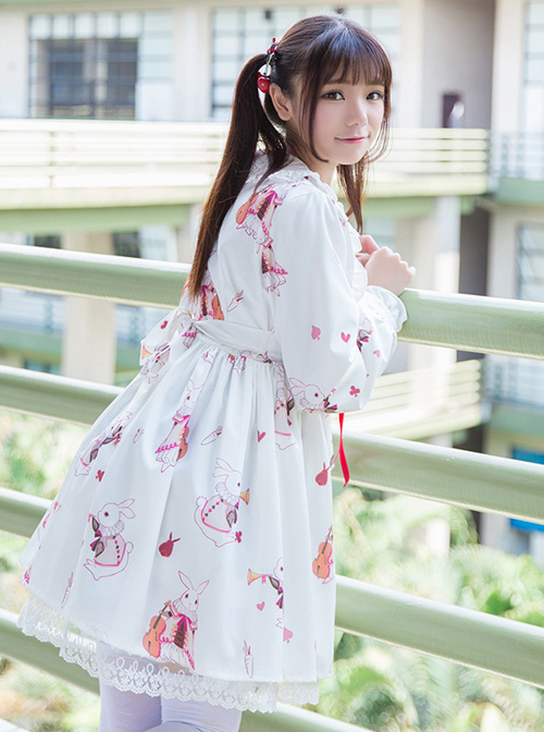 Musical Instrument Rabbit Printing Sweet Lolita Long Sleeve Dress