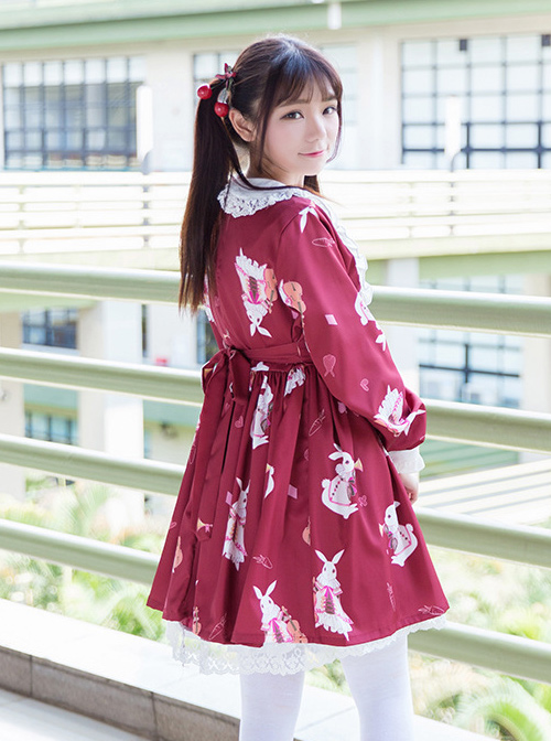 Musical Instrument Rabbit Printing Sweet Lolita Long Sleeve Dress