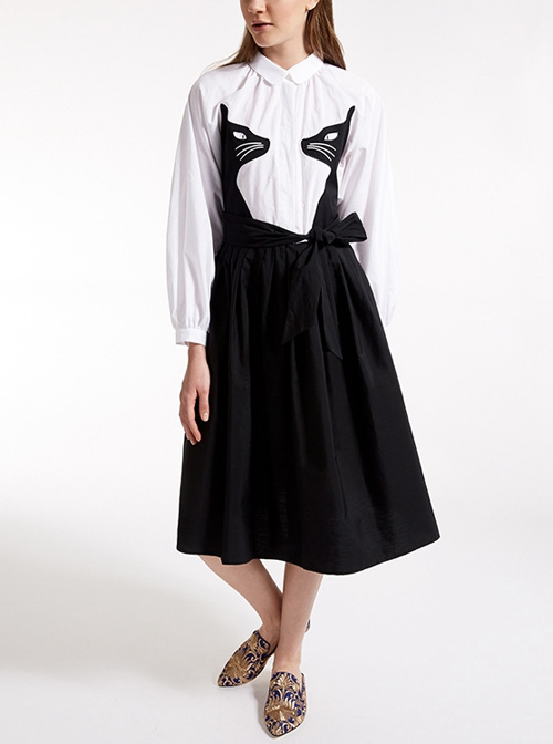 Black And White Cotton Long Sleeve Gothic Lolita Dress