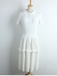 Ice Silk Knitted Ruffles Lapel Short Sleeve Classic Lolita Dress