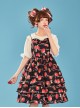 Choco Strawberry Printed Three-layer Hem Big Bowknot Classic Lolita Sling Dress