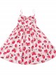 Choco Strawberry Printed Three-layer Hem Big Bowknot Classic Lolita Sling Dress