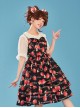 Choco Strawberry Printed Three-layer Hem Big Bowknot Classic Lolita Sling Dress