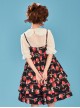 Choco Strawberry Printed Three-layer Hem Big Bowknot Classic Lolita Sling Dress