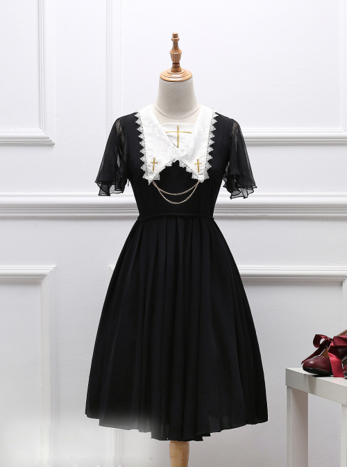 Black Short Sleeves Crucifix Gothic Lolita Dress