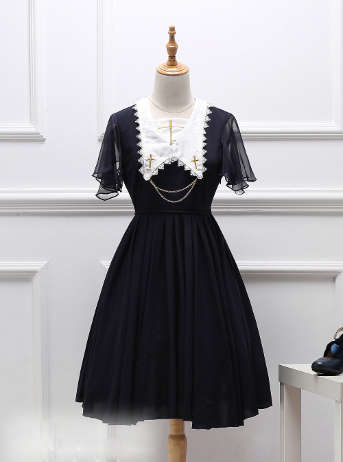 Black Short Sleeves Crucifix Gothic Lolita Dress