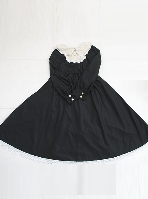 Black Corduroy Long Sleeve Classic Lolita Long Dress