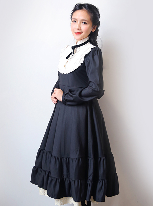 Black Cotton Classic Lolita Long Sleeve Dress