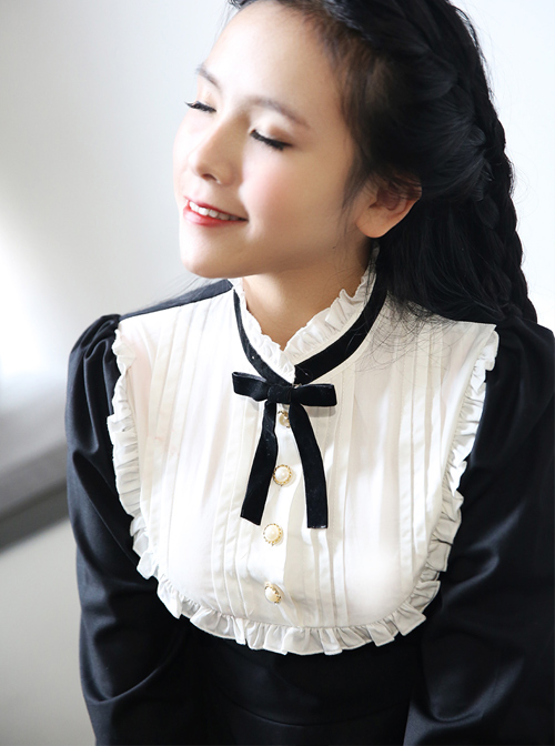 Black Cotton Classic Lolita Long Sleeve Dress
