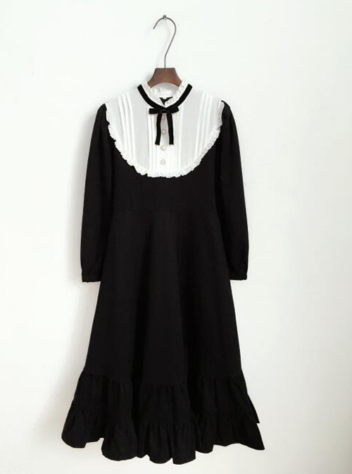 Black Cotton Classic Lolita Long Sleeve Dress