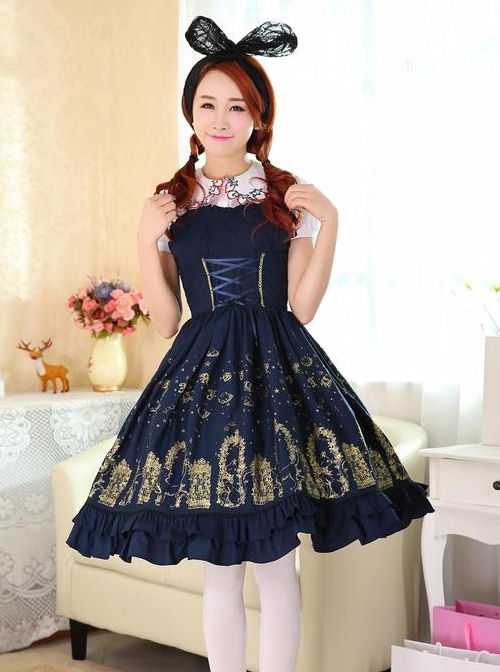 Cute Cats Printing Cotton Classic Lolita Sling Dress