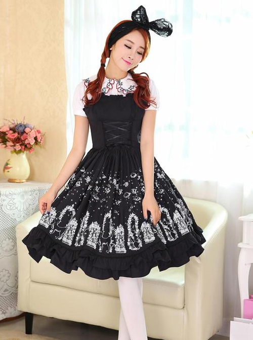 Cute Cats Printing Cotton Classic Lolita Sling Dress